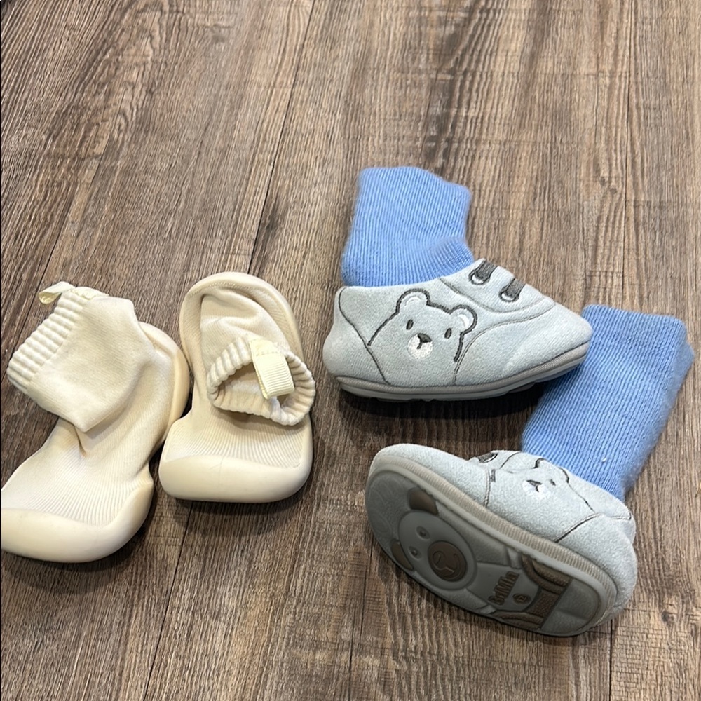 Adorable Bear Design Kids Shoes - Cream and Gray